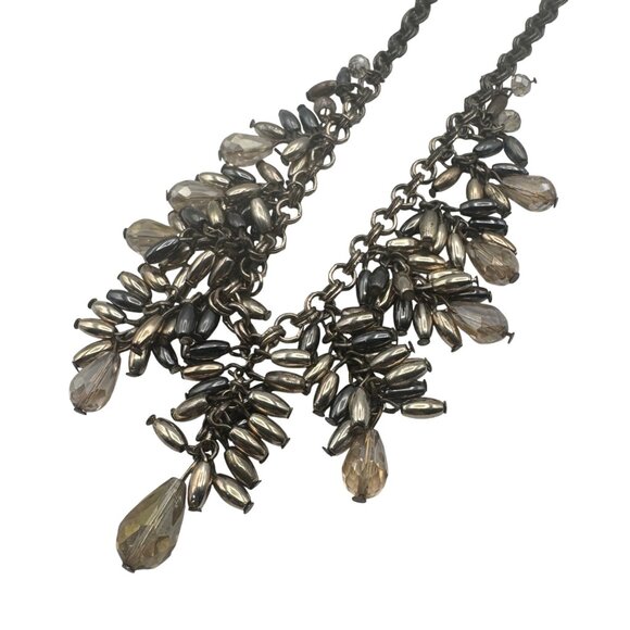 Statement Necklace Beads Gunmetal Tone Adjustable Chain Dangling Teardrop Design - Picture 2 of 5